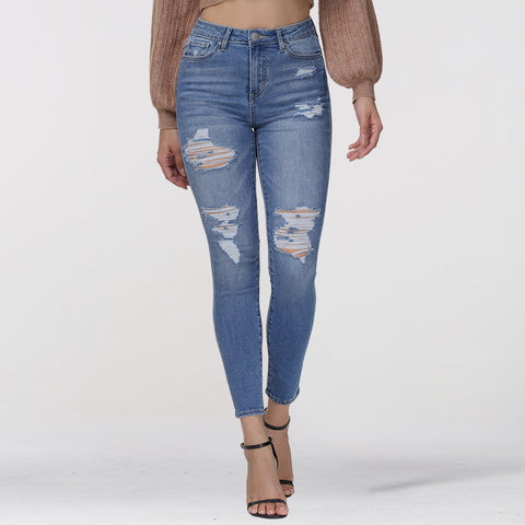 Vibin Vintage 90's Slacker Straight Leg Jeans - Light Blue Wash