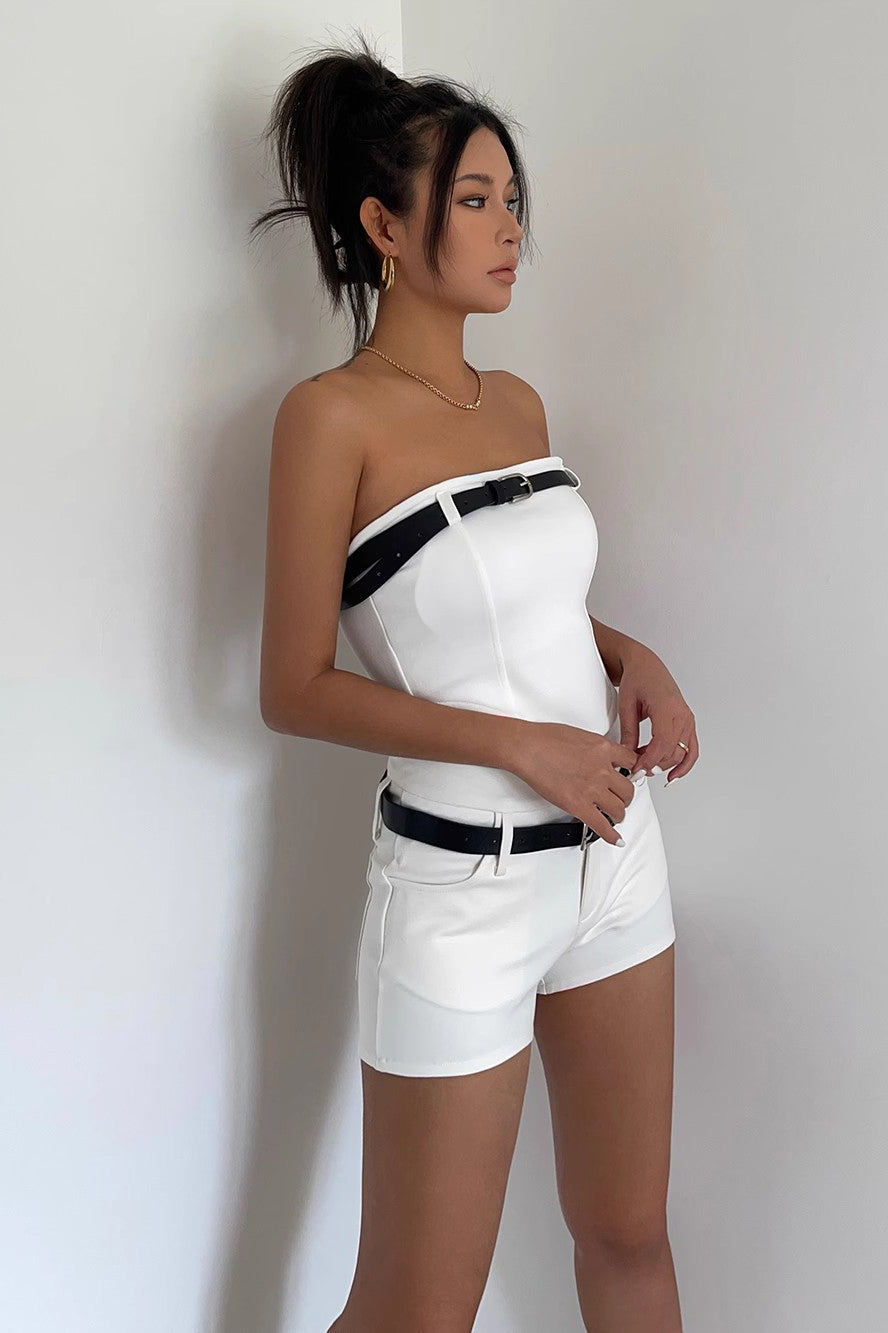 Asymmetrical Hem Belted Tube Top