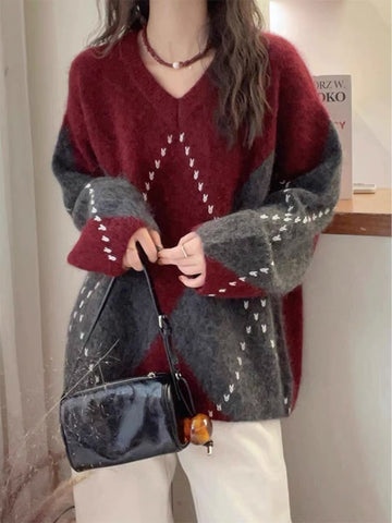 Colorful Patchwork O-neck Long Sleeve Sweater