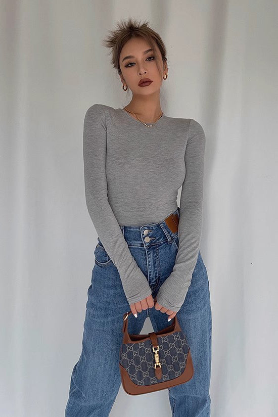 Crew Neck Ribbed Long Sleeve Shirt Tops