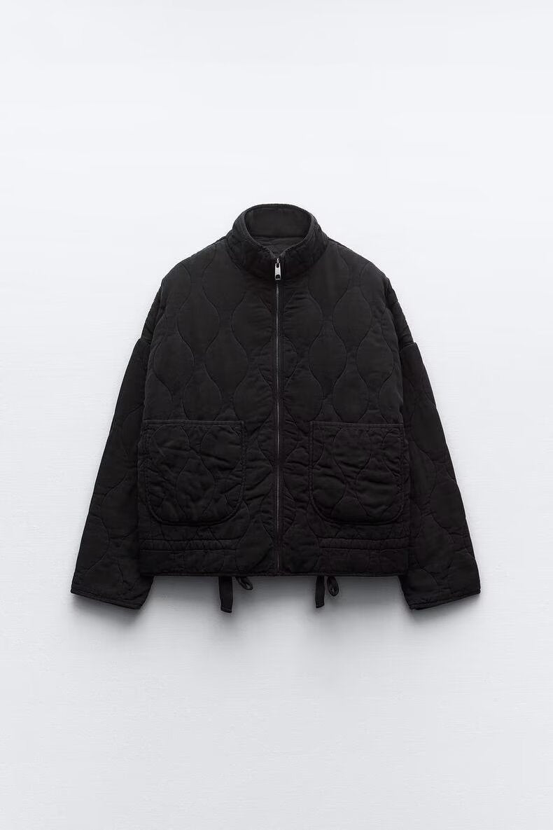 Khaki Stand Collar Quilted Liner Jacket