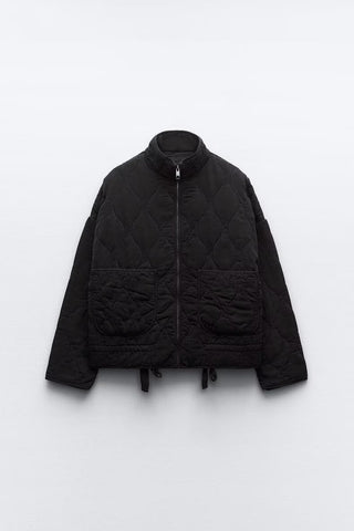 Khaki Stand Collar Quilted Liner Jacket