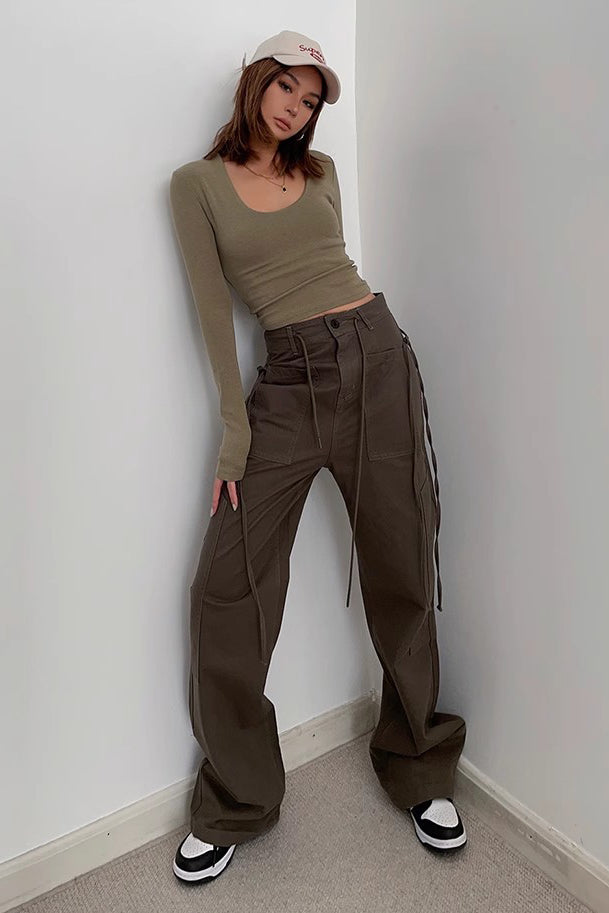 Drawstring Waist Pocket Side Pants