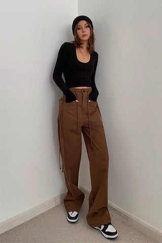 Drawstring Waist Pocket Side Pants