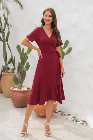 V-Neck Short Sleeve Irregular Maxi Dress