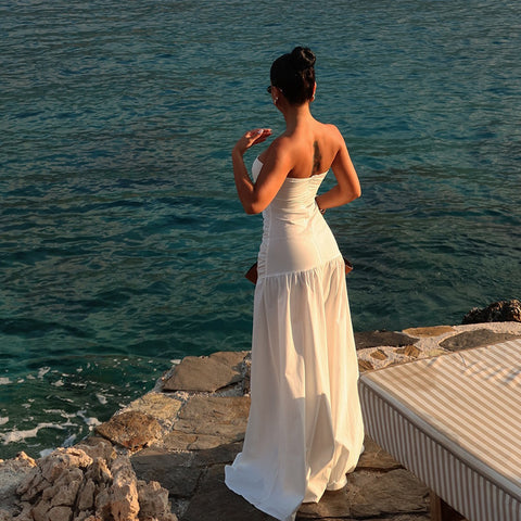Beach style holiday tube top hollow dress