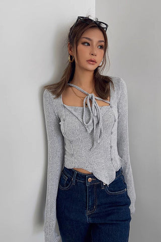 Asymmetrical Hem Rib-knit Sweater Tops Shirt