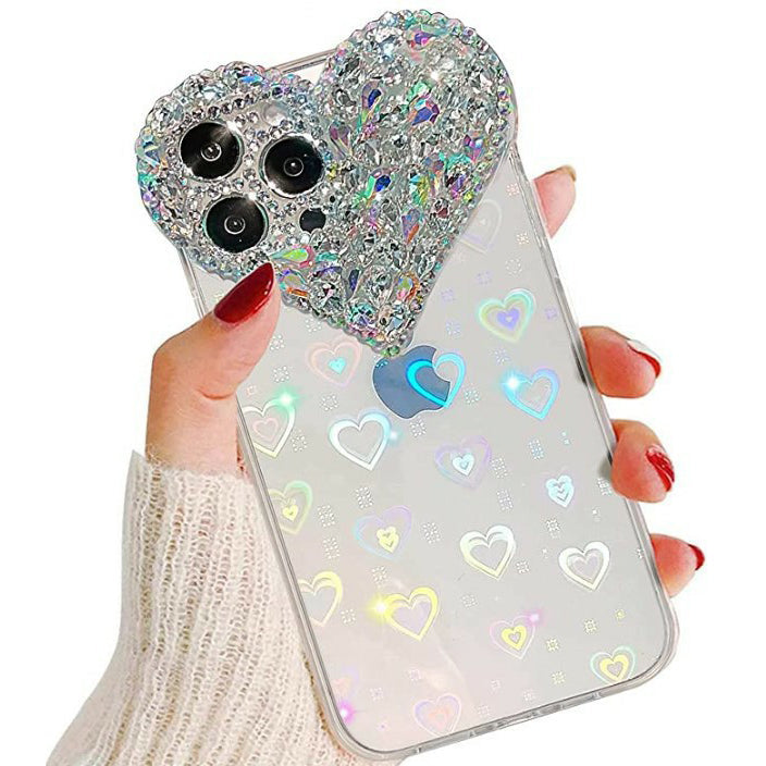 3D Liebesherz Transparente Linse Kamera Glitzer Diamant Weiche Handyhülle für iPhone Cover Klar für iPhone 11 12 13 14 15