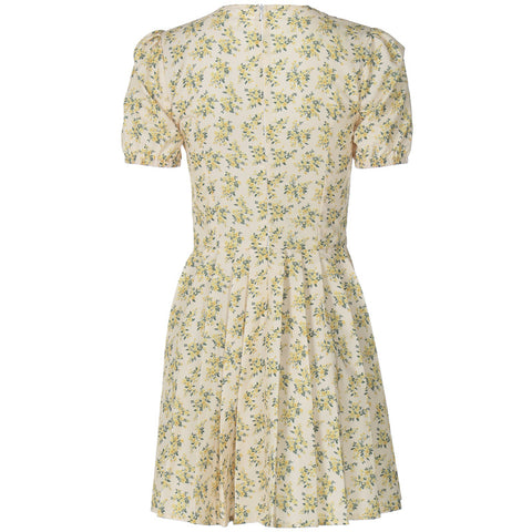 Vintage Floral Print Pleated Cotton Mini Dress