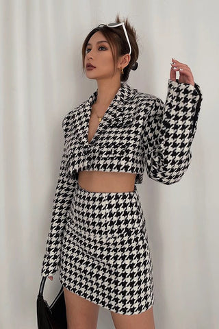 Allover Print Crop Blazer & Skirt Two Piece Set