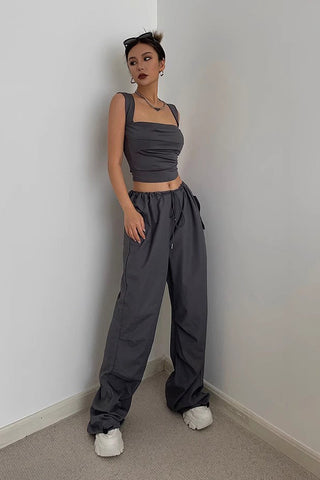 Slant Pocket Drawstring Waist Straight Leg Pants