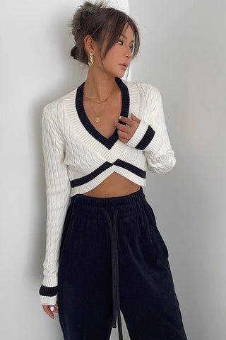 Contrast Cable Knit Crop Sweater