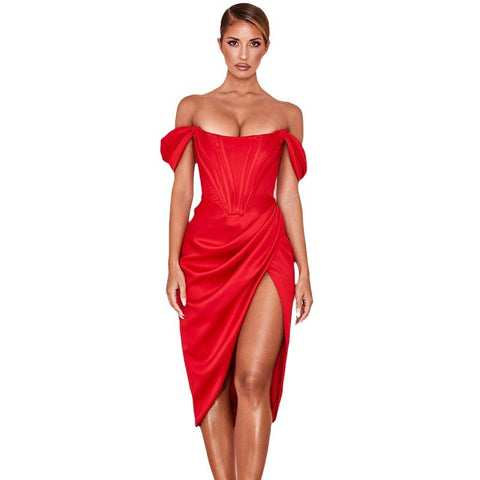 Drapiertes Maxikleid mit One-Shoulder-Handschuhen