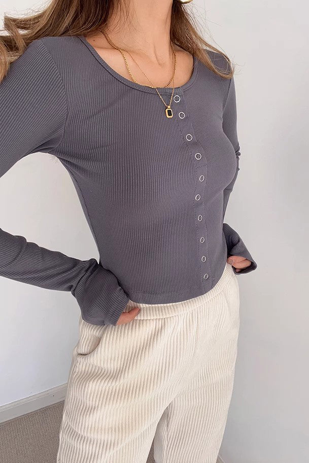 Rib-knit Buttoned Front Shirt