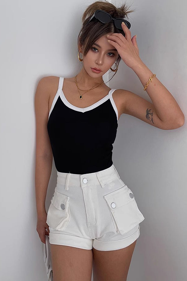 Contrast Trim Sleeveless Ribbed Tank Tops