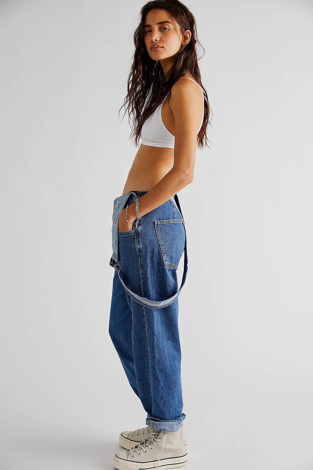 What's The Rush Slouchy Denim Overalls - Medium Blue Wash