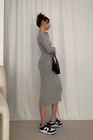 Sexy Crew Neck Long Sleeve Bodycon Dress