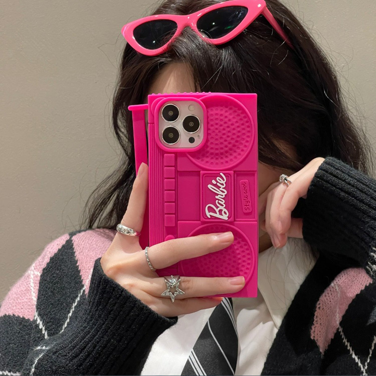 Kawaii Pink Barbie Stereo Alphabet Radio Speaker Silicone Soft Shell Protective Cover Iphone 11 12 13 14 15 Mobile Phone Case