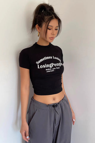 Letter Print Short Sleeve Crop Tops