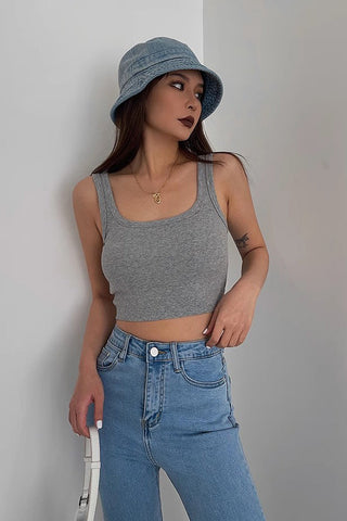 Rib-knit Solid Crop Tank Tops Shirt