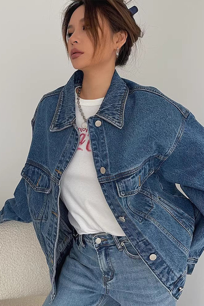 Buttoned Front Outwear Button Down Denim Jacket