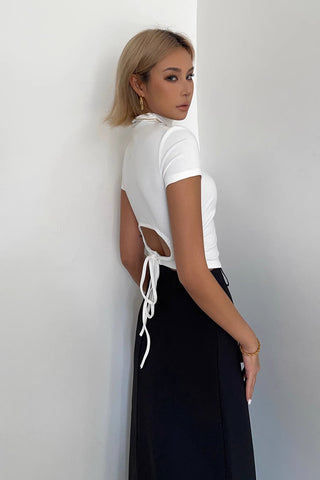 Lace Up Back Mock Neck Tops Shirt