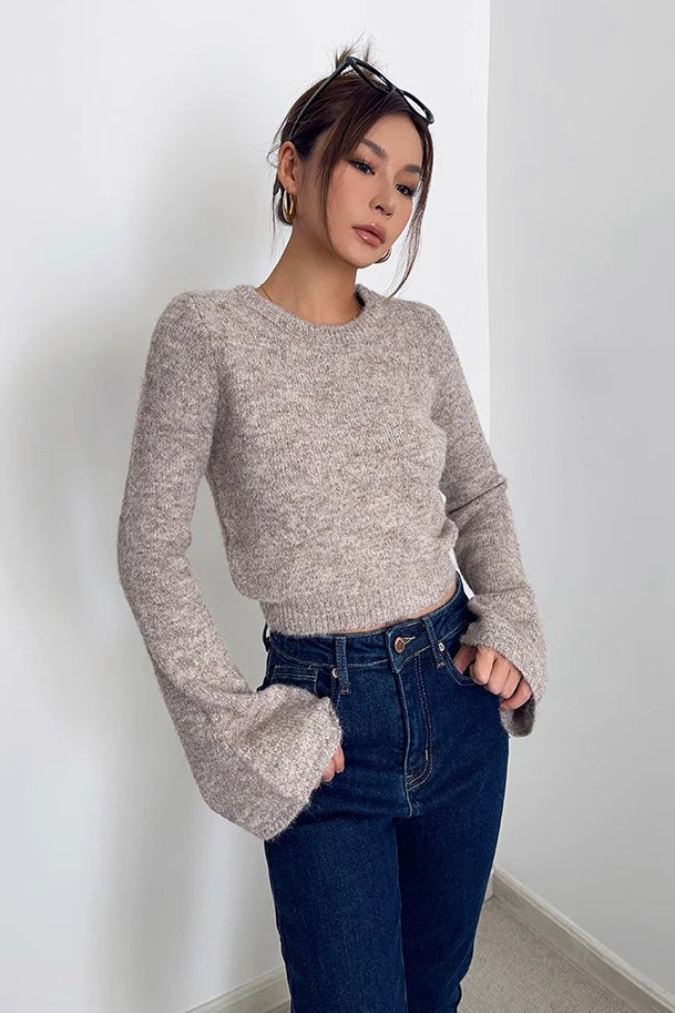 Rib-knit Long Sleeve Solid Sweater