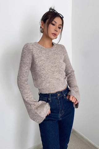 Rib-knit Long Sleeve Solid Sweater