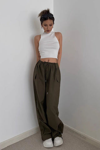 Slant Pocket Drawstring Waist Straight Leg Pants