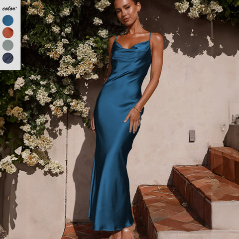 Love Letter Satin Cowl Neck Maxi Dress - Sky Blue