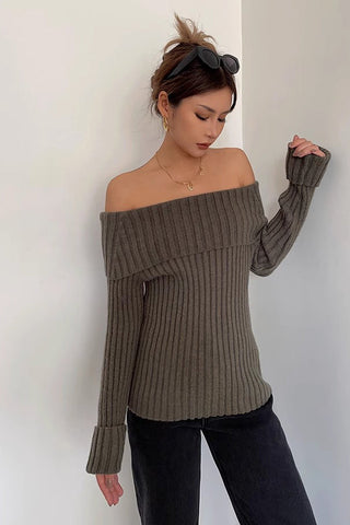 Off Shoulder Rib-Knit Sweater