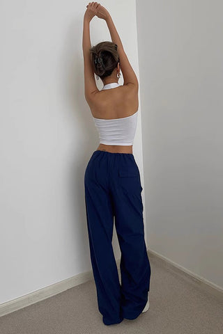 Slant Pocket Drawstring Waist Straight Leg Pants