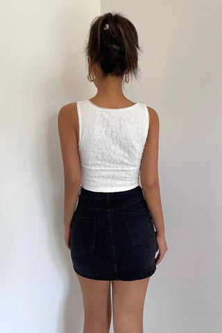 Retro Solid Belted Denim Skirt