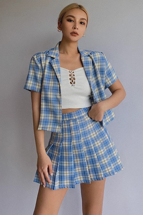 Gingham High Waisted Pleated Skirt