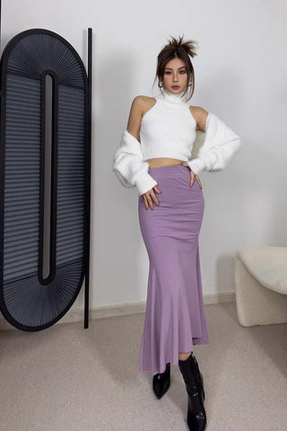 Solid Pleated Flared Hem Skirt