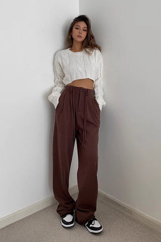 Drawstring Waist Straight Leg Pants