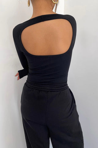 Scoop Neck Backless Long Sleeve T-Shirt