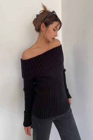 Off Shoulder Rib-Knit Sweater