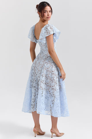 Retro lace high waist slim V-neck dress