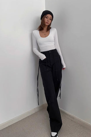 Drawstring Waist Pocket Side Pants