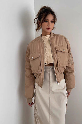 Zip Detail Pocket Side Cargo Jacket Coat Outwear