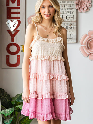 Colorblocked sling sweet off-shoulder dress