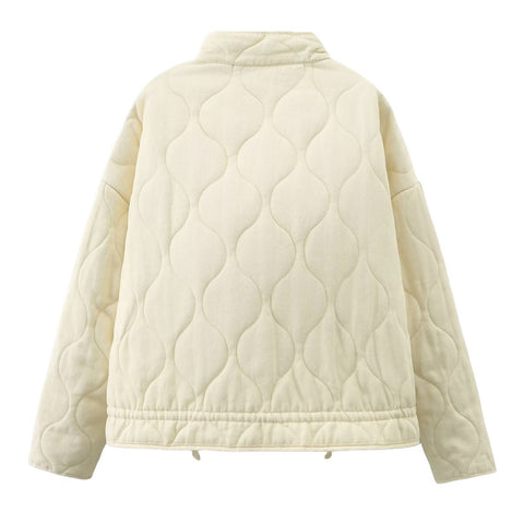 Khaki Stand Collar Quilted Liner Jacket