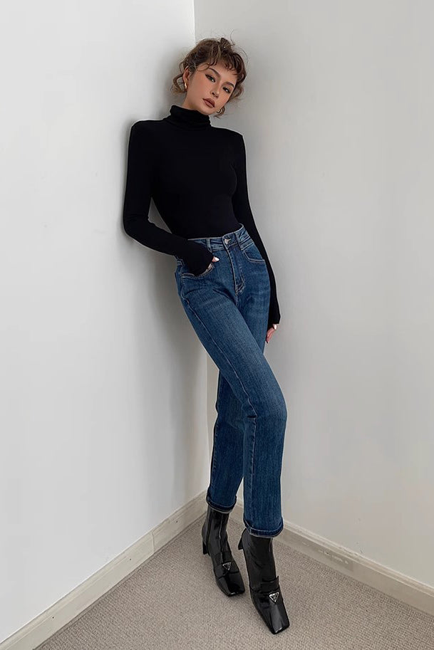 Jeans mit geradem Bein und hoher Taille