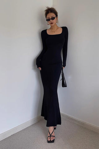 Sexy Scoop Neck Long Sleeve Bodycon Dress