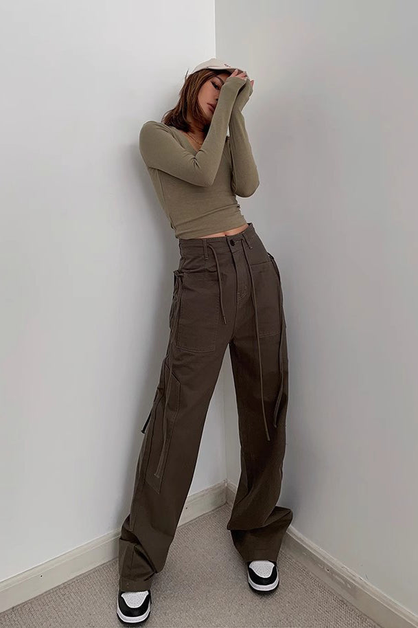 Drawstring Waist Pocket Side Pants