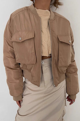 Zip Detail Pocket Side Cargo Jacket Coat Outwear