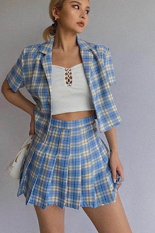 Gingham High Waisted Pleated Skirt