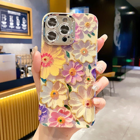 Ein farbenfrohes Ölgemälde, exquisite Handy-iPhone-Schutzhülle, 3D-Retro-Ölgemälde, Blumen-Telefonhülle, Linsenschutzfolie, stoßfeste Schutzhülle für iPhone 11 12 13 14 15