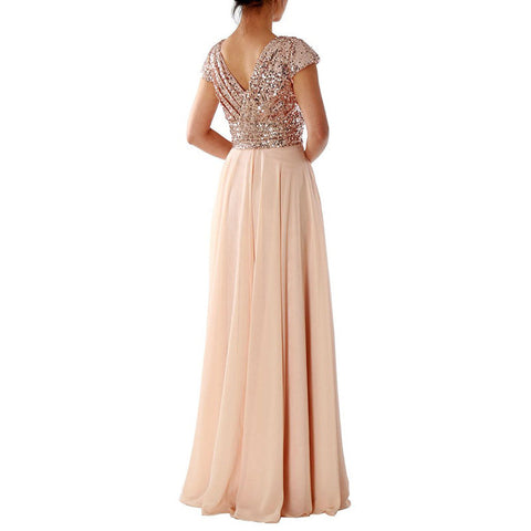 V Neck Long Formal Dress with Sequins